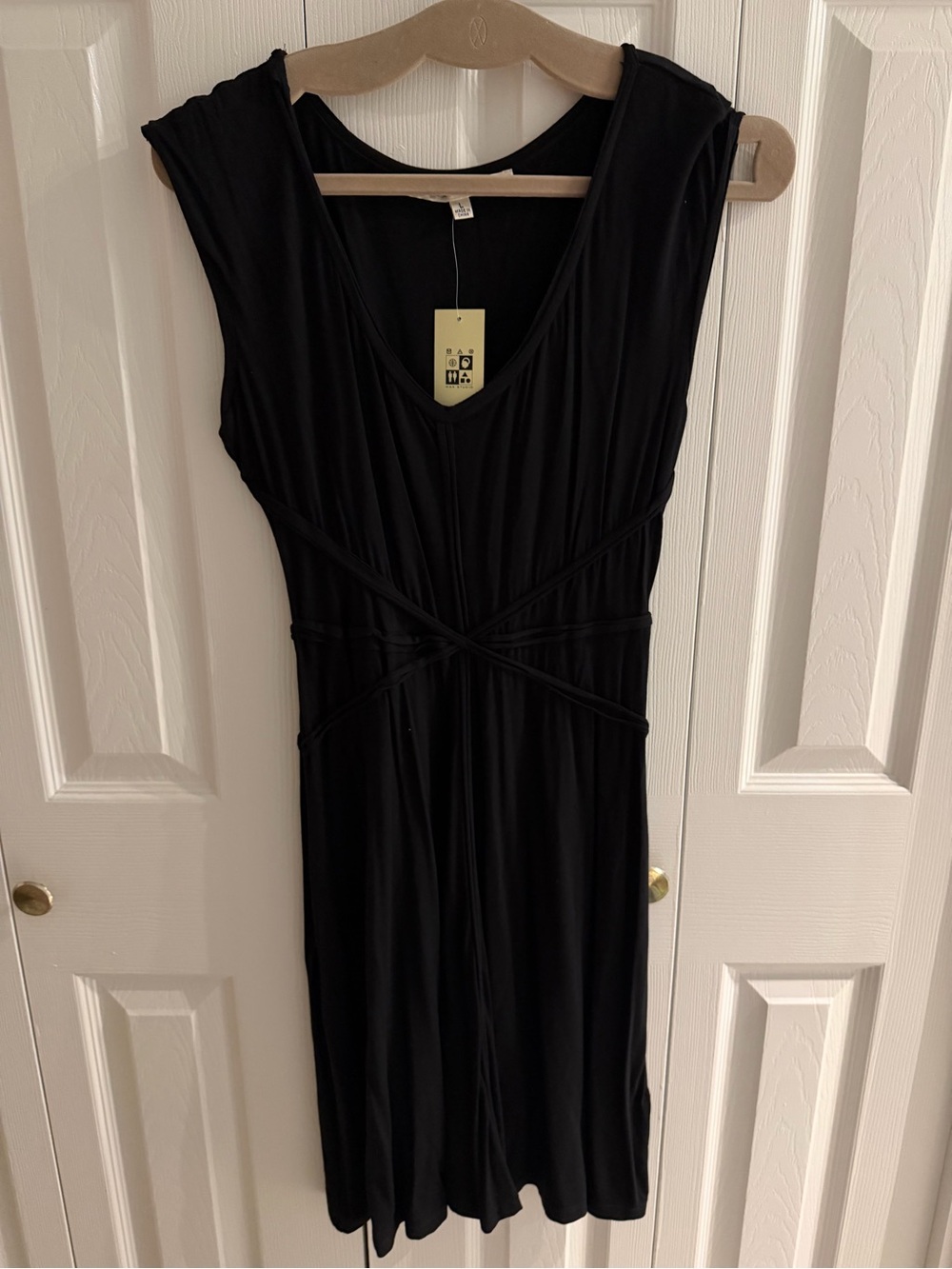Max Studio Black Sleeveless V-Neck Midi Dress with Wrap Detail